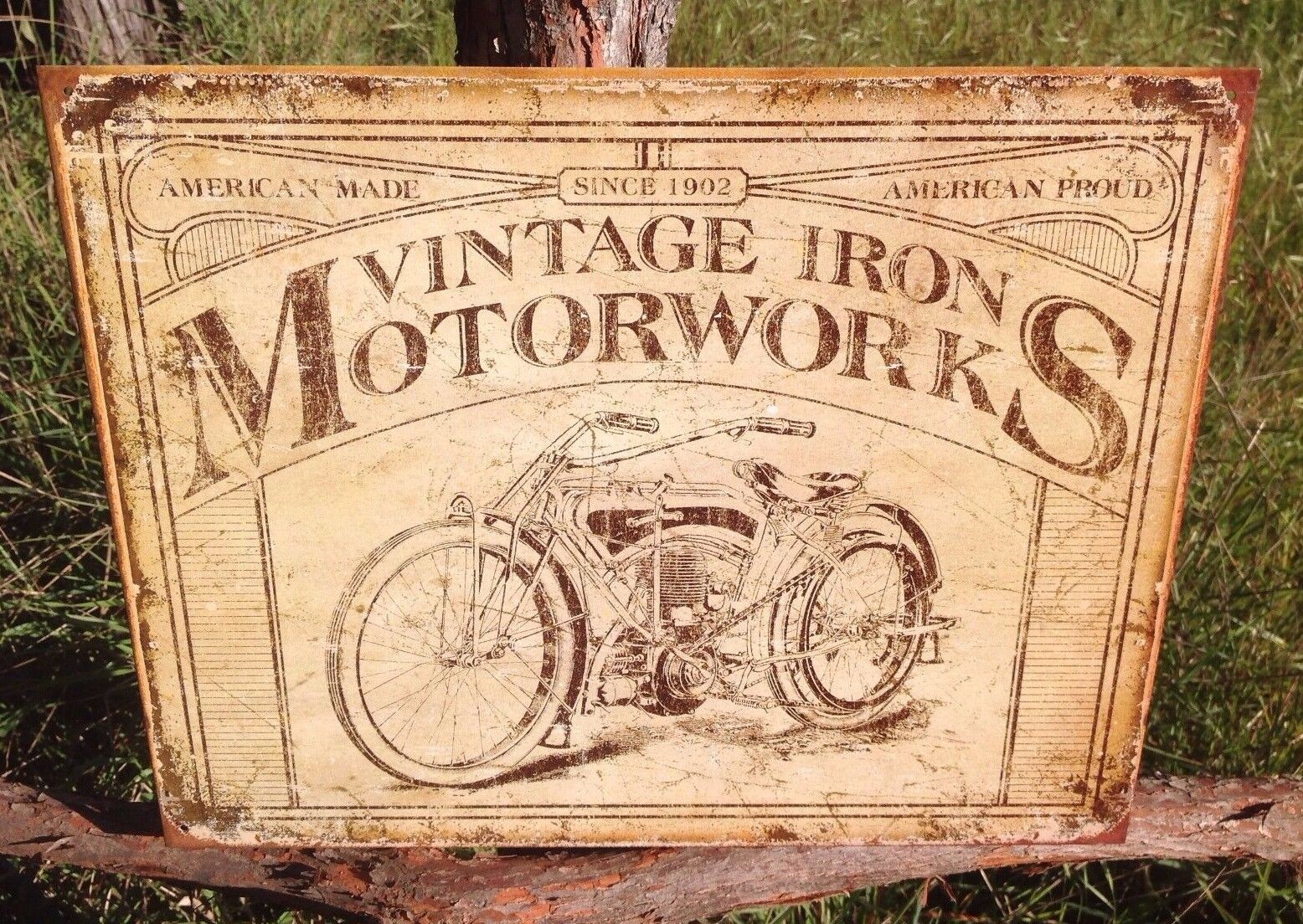 Iron Motorworks Motorcycle Est 1902 Vintage Sign Tin Metal Wall Garage Rustic 