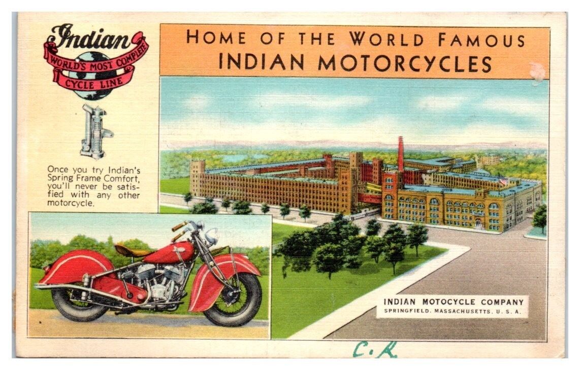 Home of the Indian Motorcycles, Springfield, MA Postcard