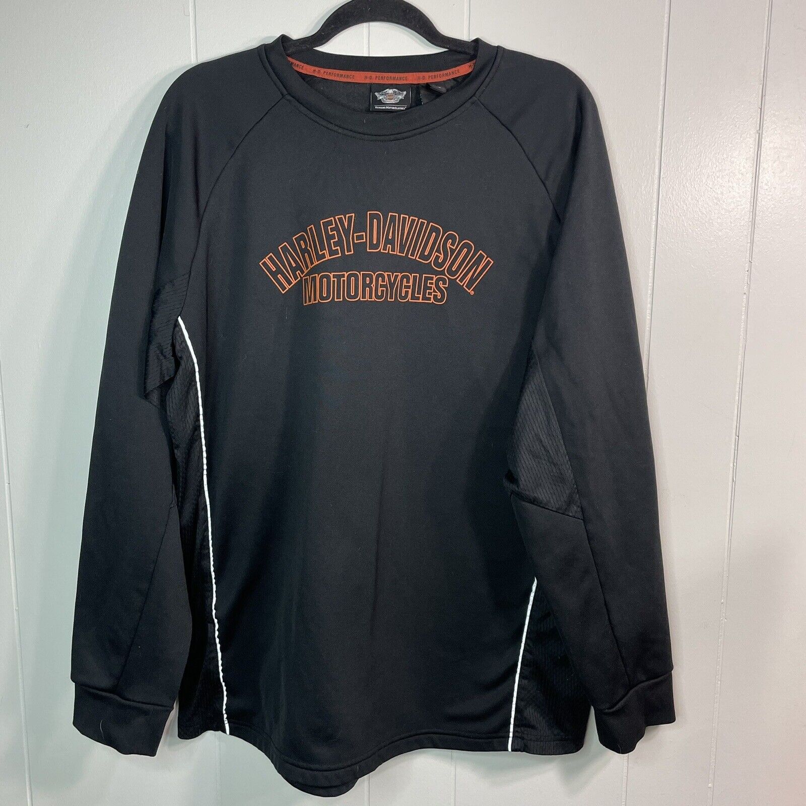 Harley Davidson Mens XL Long Sleeve T-Shirt Fleece Lined Black With Orange Logo