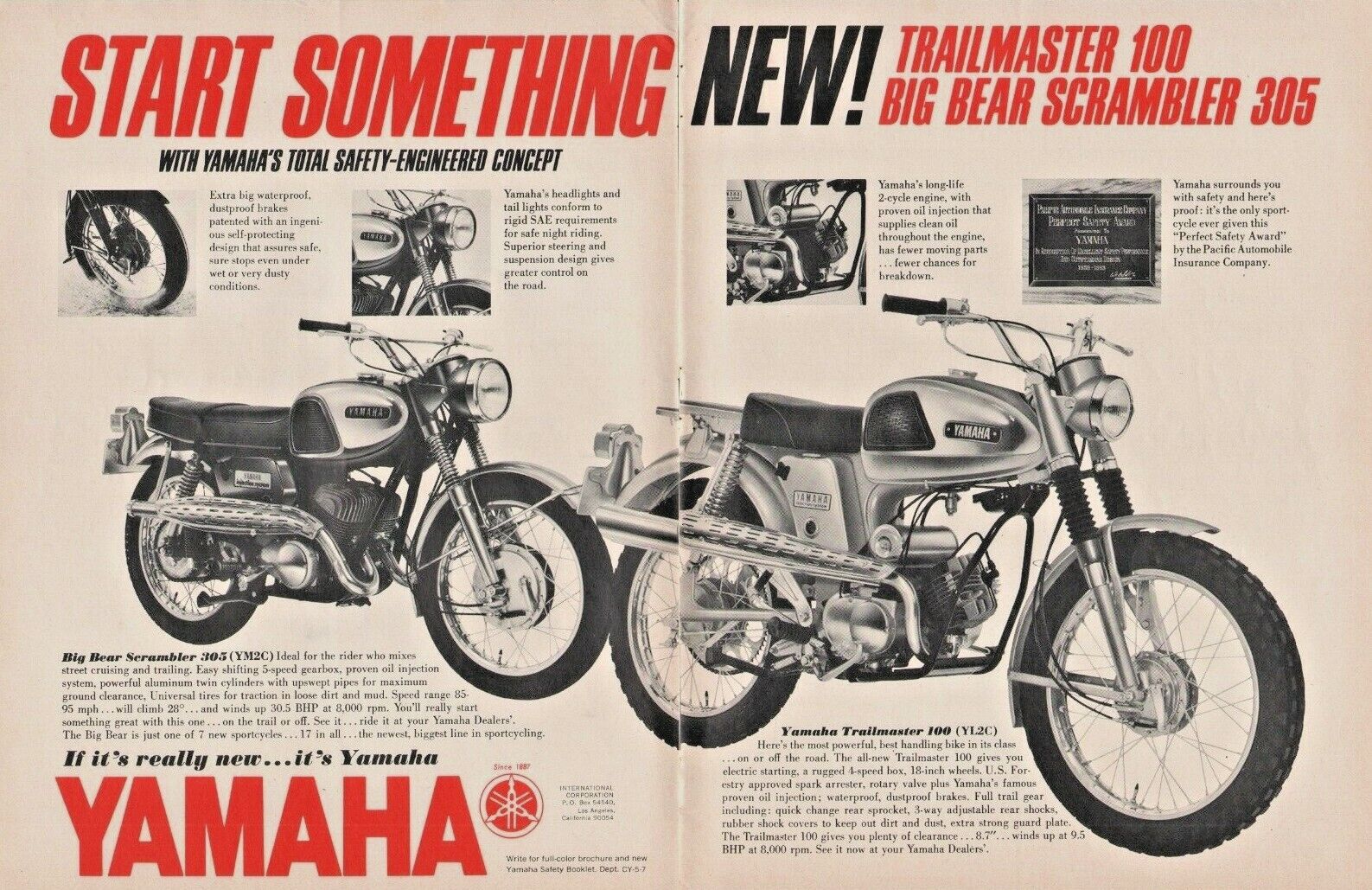 1967 Yamaha Big Bear 305 & Trailmaster 100 - 2-Page Vintage Motorcycle Ad
