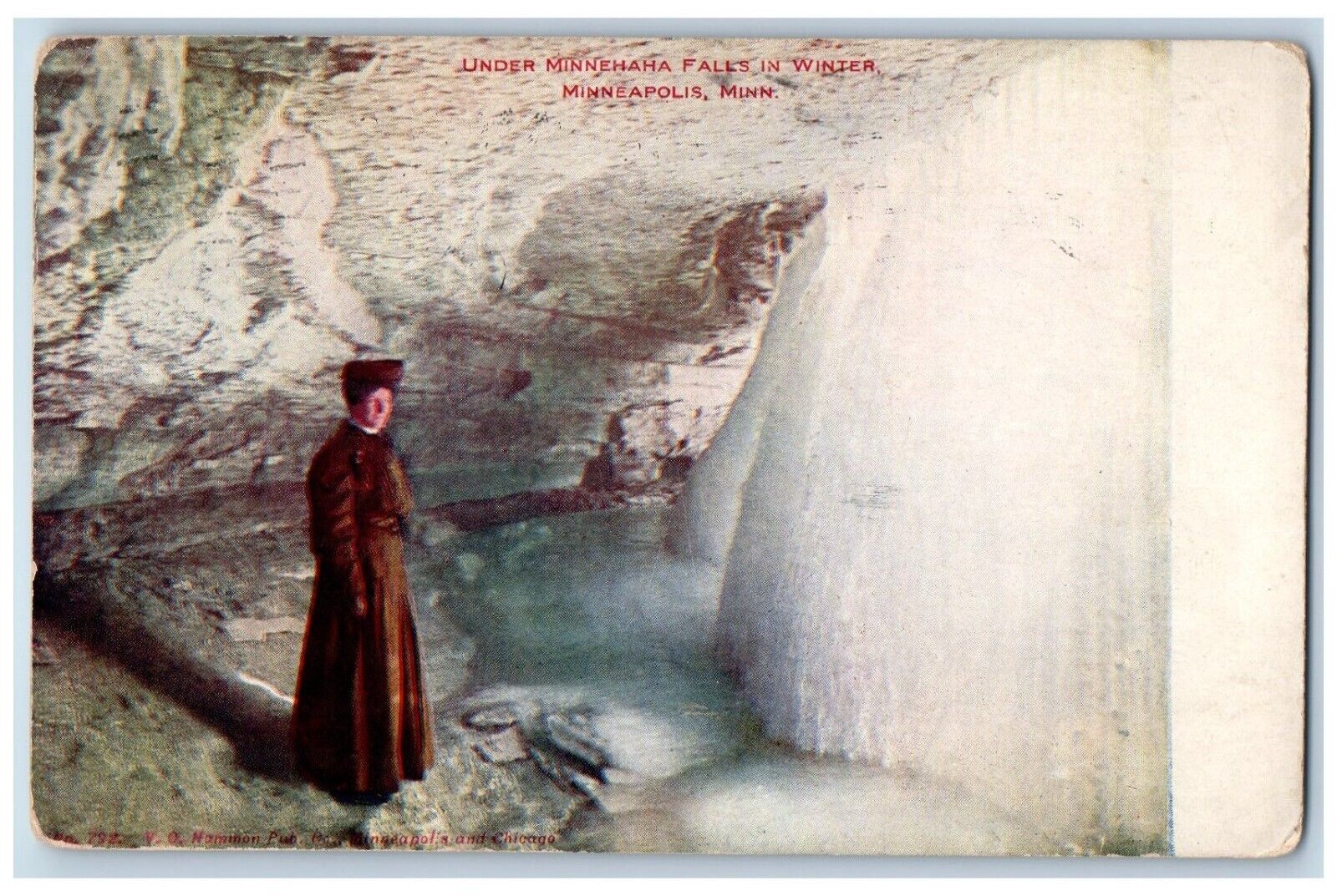 Minneapolis Minnesota Postcard Under Minnehaha Falls Winter 1908 Vintage Antique
