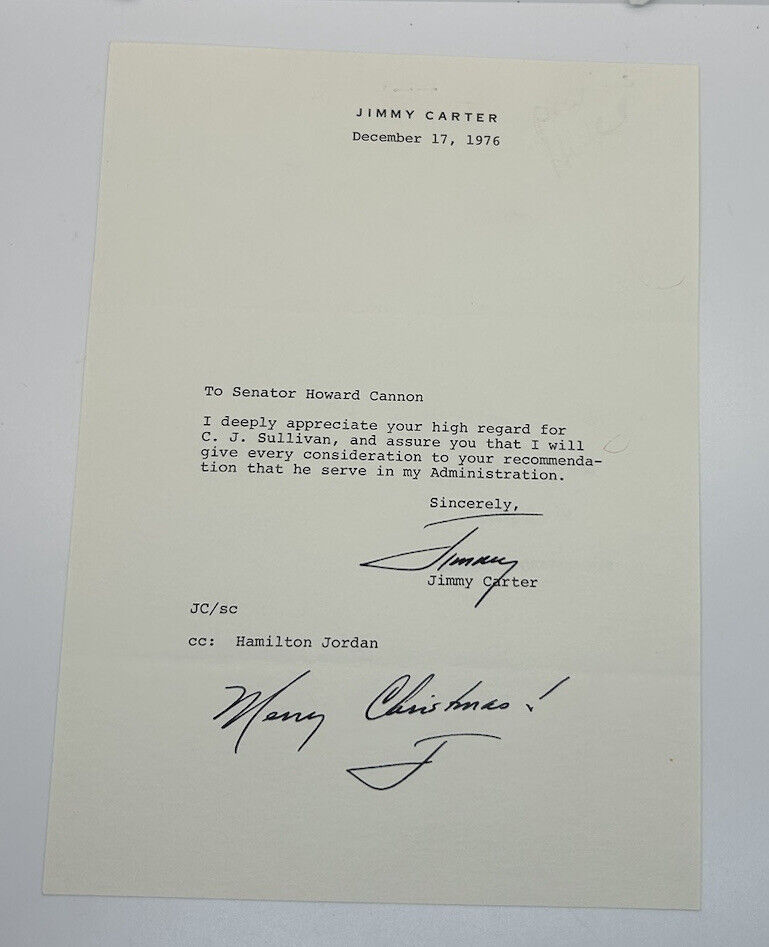 Jimmy Carter Signed Letter To Howard Cannon 1976 W/ Merry Christmas RARE