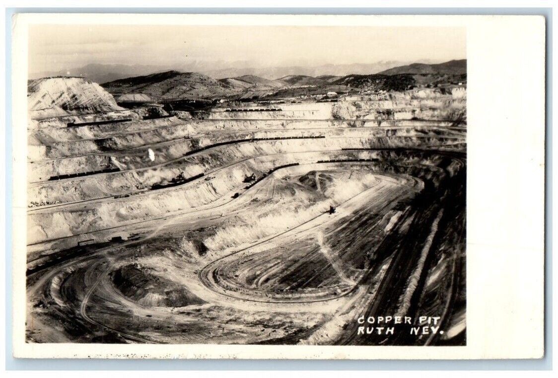 c1920's Copper Pit Mining View Ruth Nevada NV RPPC Photo Unposted Postcard