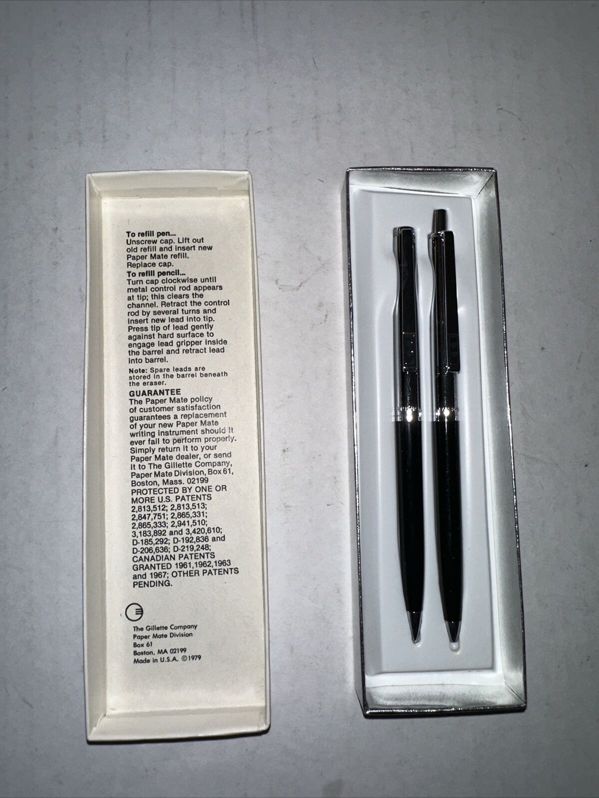 Vintage 1979 Paper Mate Double Heart Pen Pencil Set Chrome & Black - Rare Find