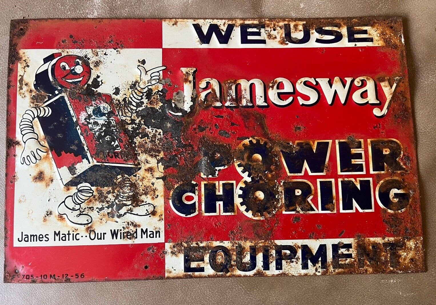 Vintage 1956 Jamesway Power Choring Equipment Embossed Sign