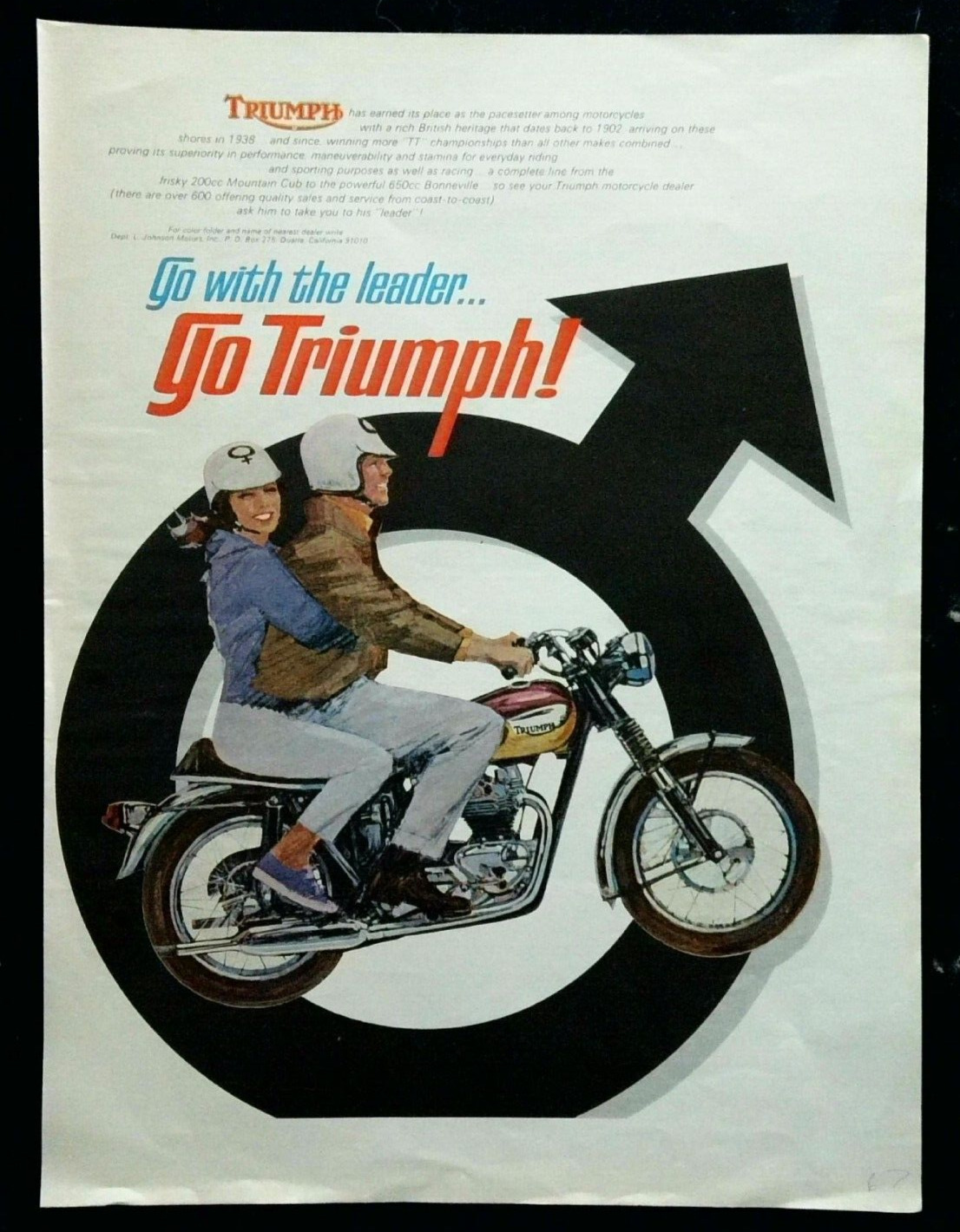 1967 Triumph motorcycle vintage print ad Go Triumph