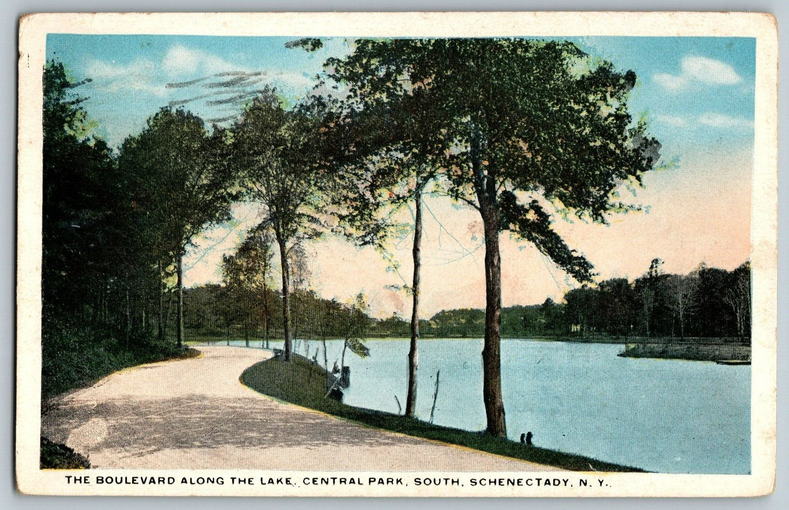 Schenectady, New York - Boulevard, Lake Central Park - Vintage Postcard 1924