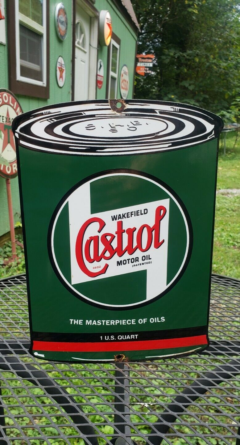 CASTROL motor oil porcelain metal sign oil vintage style can lubester garage