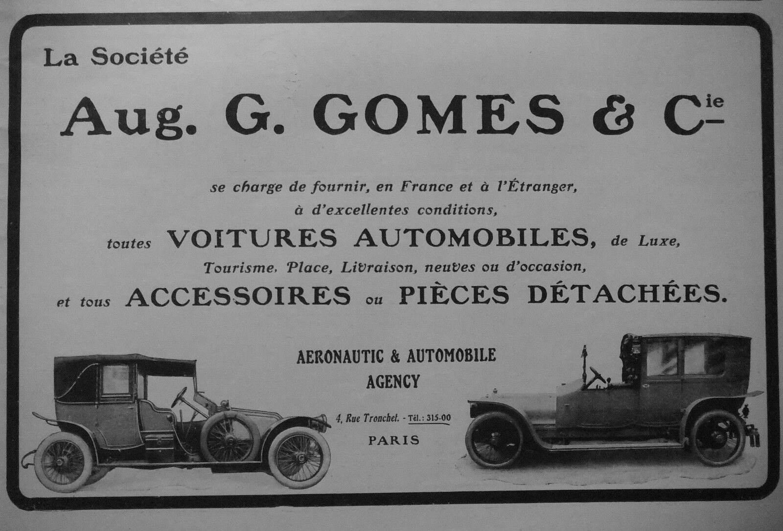 1913 ADVERTISING AUG. G. GOMES LUXURY MOTOR CARS - ADVERTISING