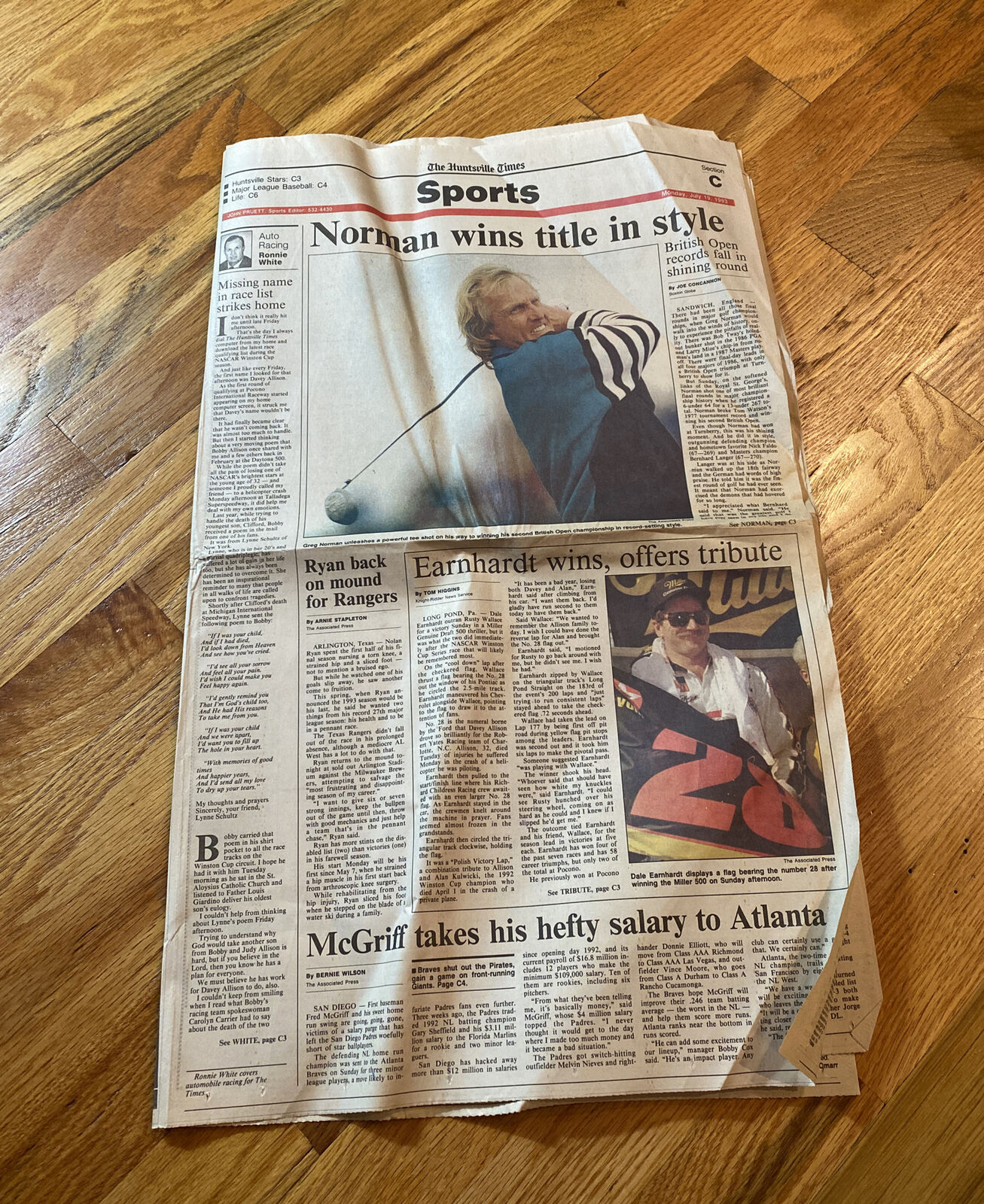 Huntsville Times Newpaper Greg Norman British Open Championship 1993 PGA Golf