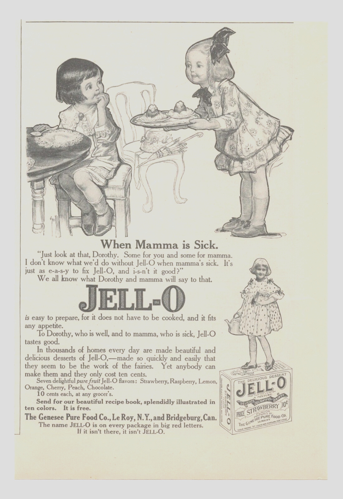1913 JELLO gelatin dessert antique PRINT AD little girls JELL-O recipe offer