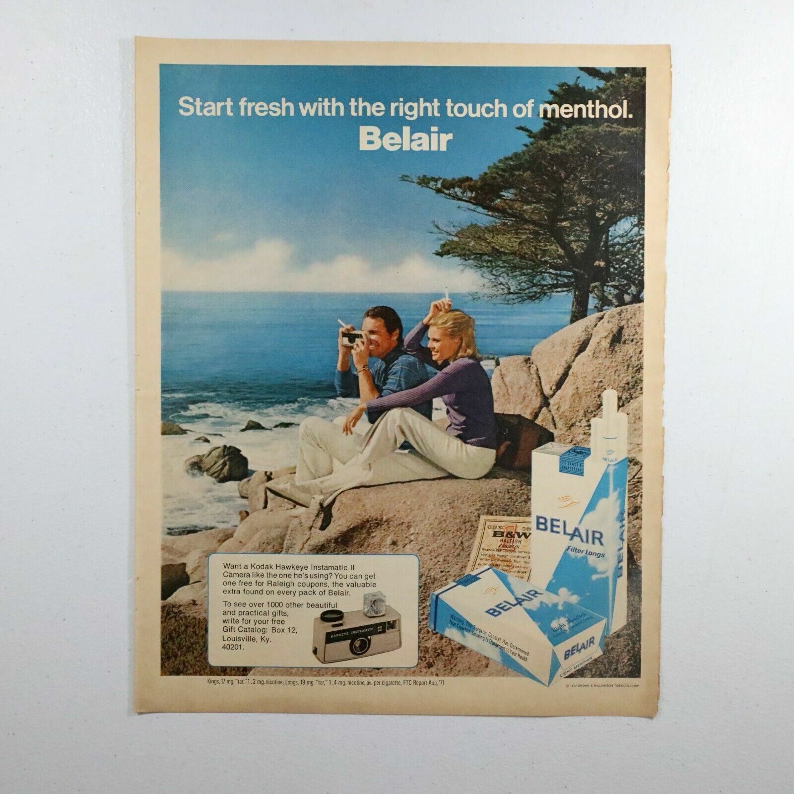 Vtg Belair Cigarettes Start Fresh with the Right Touch of Menthol Kodak Print Ad