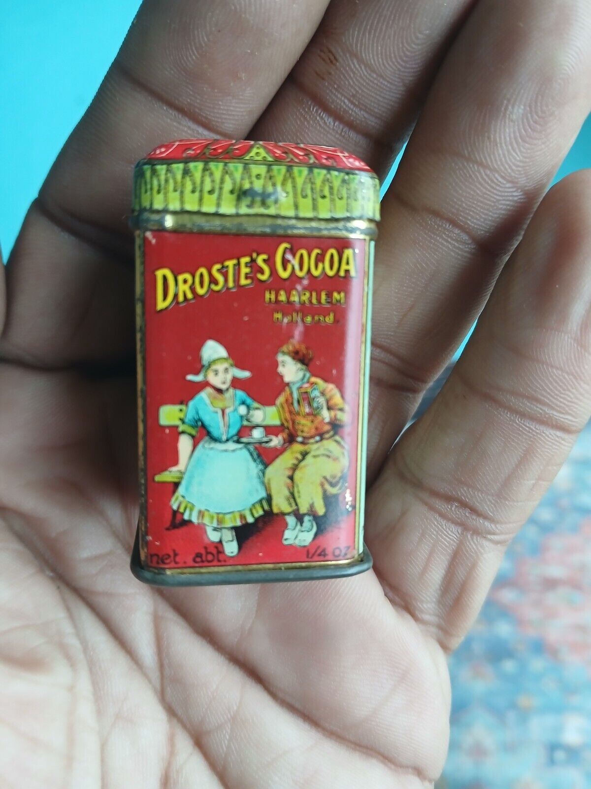 vtg Droste's Cocoa 1/4 oz free sample tin cocoa can 1 x 2 inches Haarlem Holland