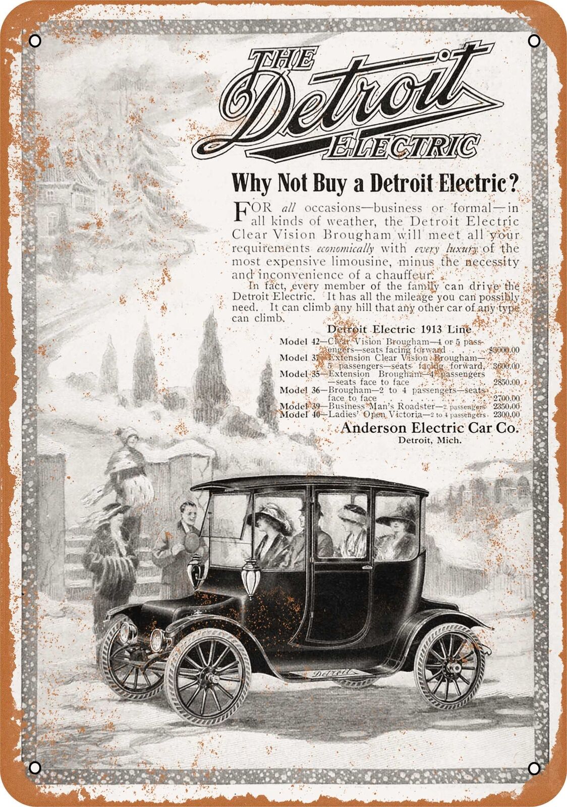 Metal Sign - 1913 Anderson Electric Car Co -- Vintage Look