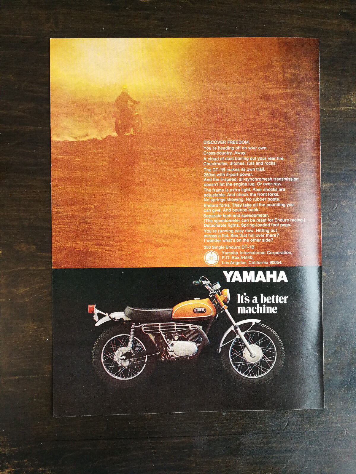 Vintage 1969 Yamaha DT-1B Motorcycle Full Page Original Ad 324