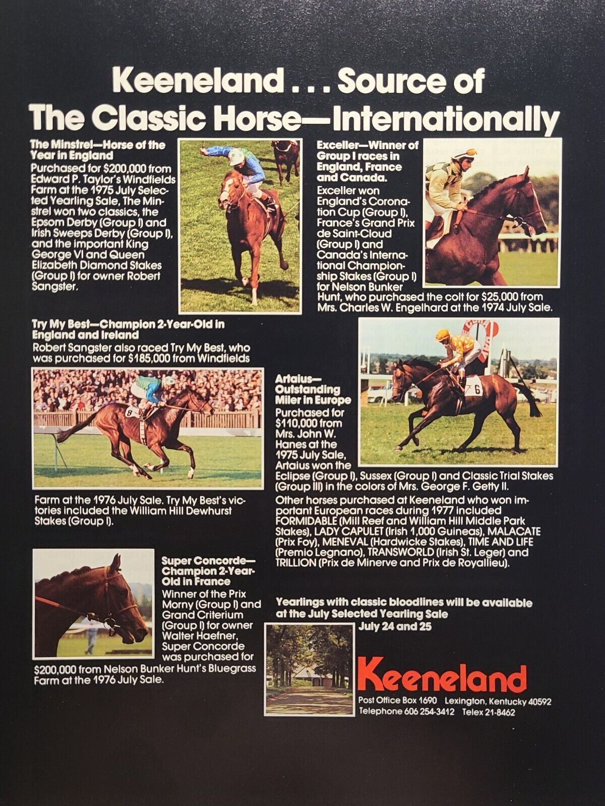 Keeneland Annual July Yearling Horse Sale Lexington KY Vintage Print Ad 1978