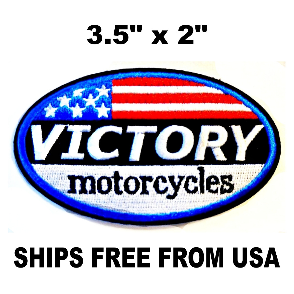 Victory Motorcycle Biker Patch. Flag Embroidered Iron-On Sew-On Patch
