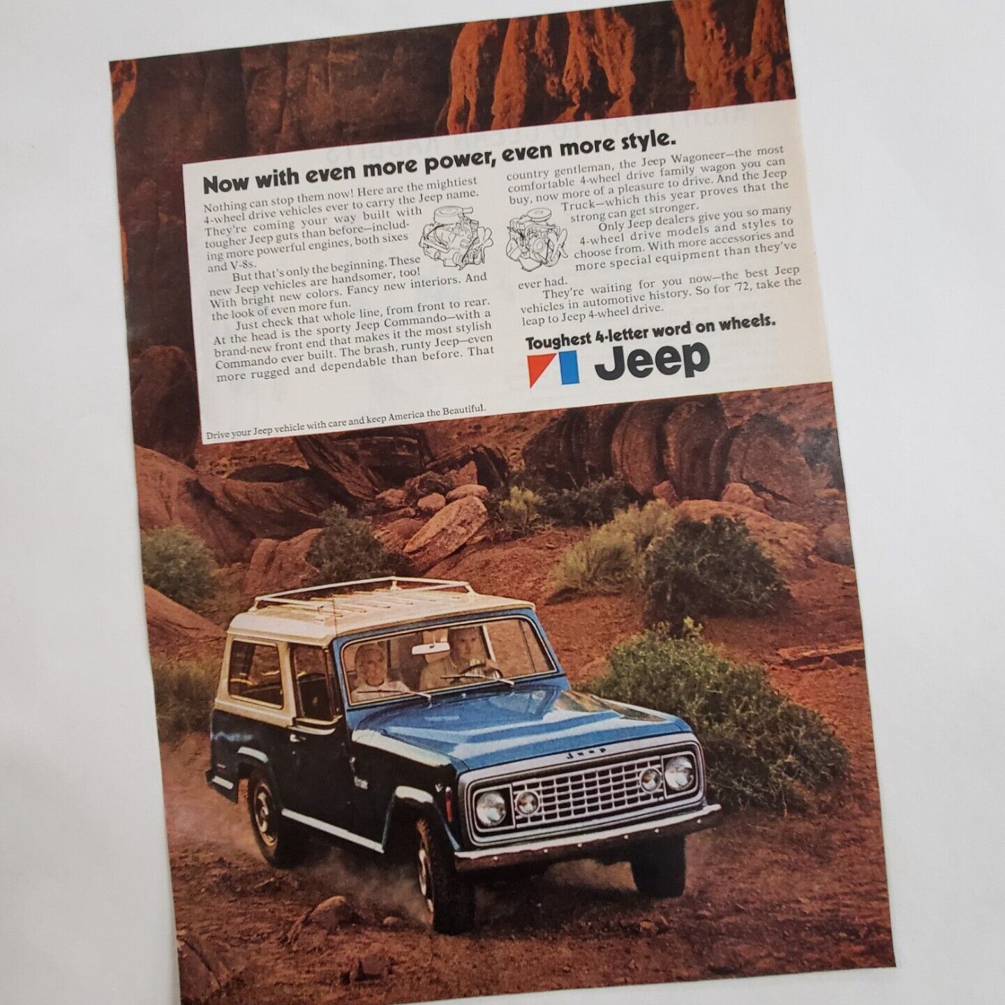 1972 JEEP WAGONEER Blue Vintage Ad 1970s 8x11 