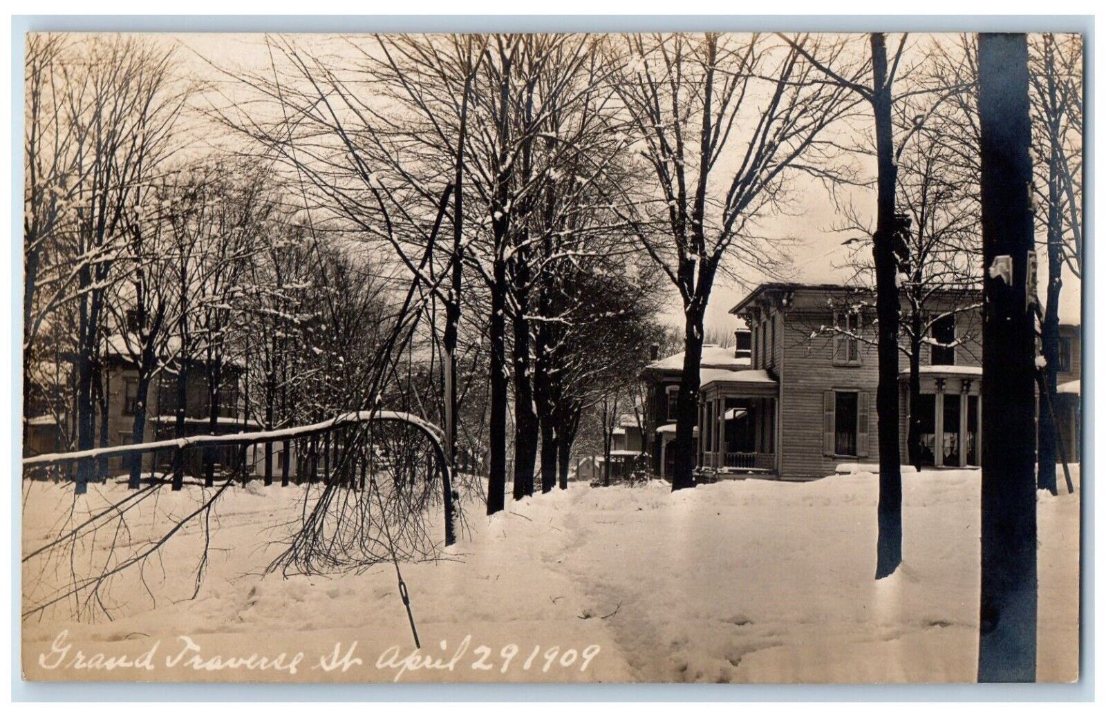 1909 Grand Traverse Street View Residence Snow Michigan MI RPPC Photo Postcard