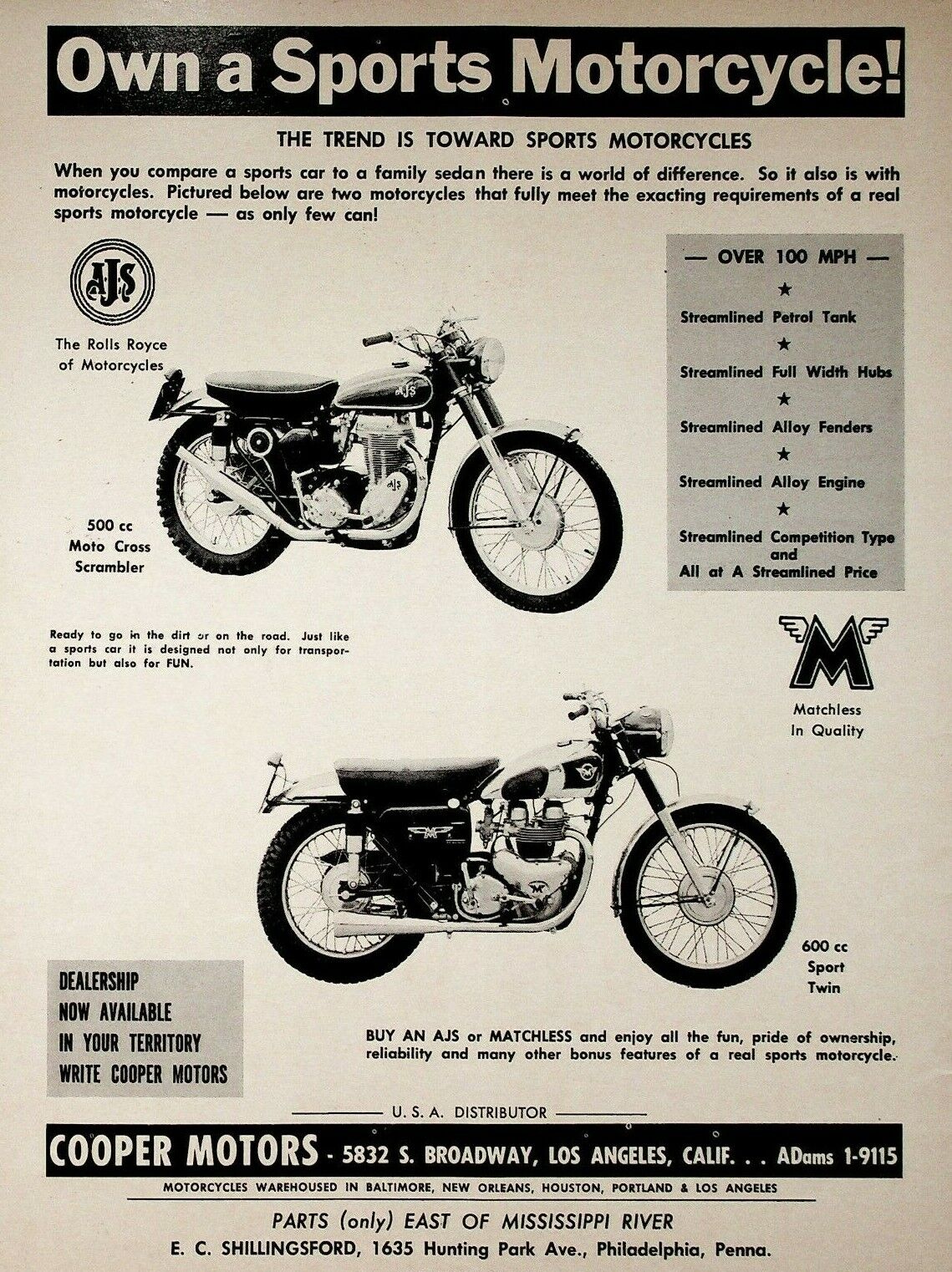 1957 AJS Motocross 500 & Matchless 600 Sport Twin - Vintage Motorcycle Ad