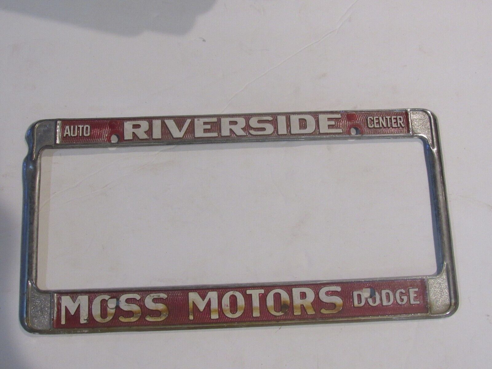 Riverside Auto Center Vintage  Moss Motors Dodge License Plate Frame Metal USA