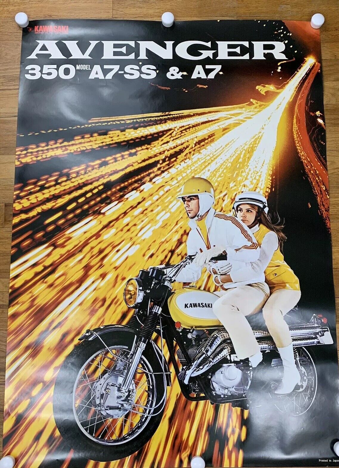 RARE Kawasaki Motorcycle Dealer Showroom Poster AVENGER 350 A7 40x29 Excellent