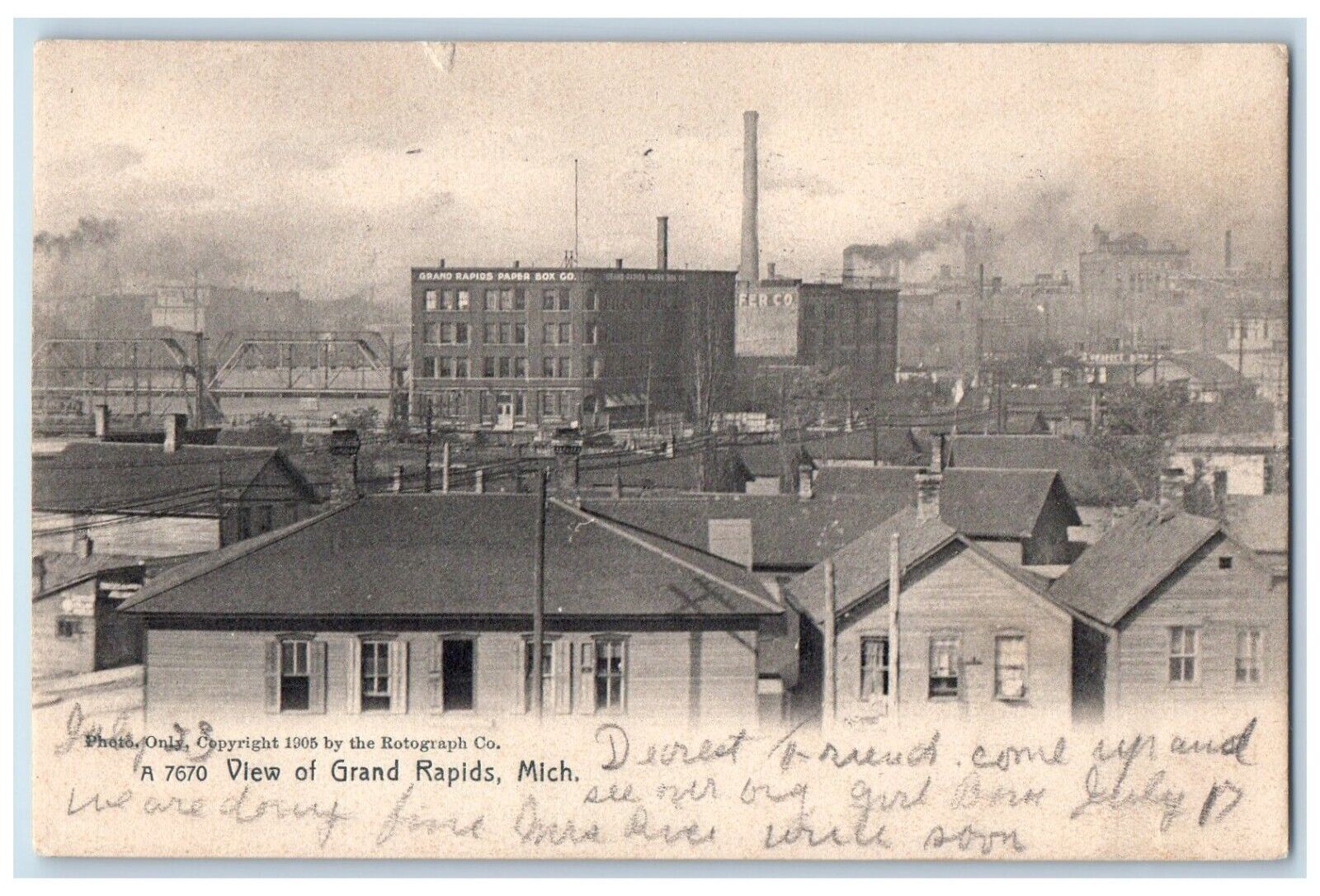 1909 Paper Box Co. View of Grand Rapids Michigan MI Posted Antique Postcard