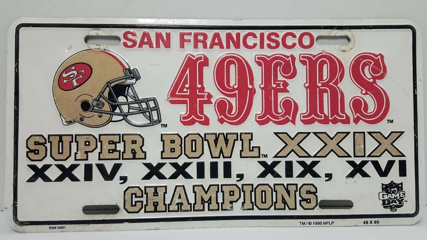 San Francisco 49ers Super Bowl Champions CA Metal Booster License Plate 1995