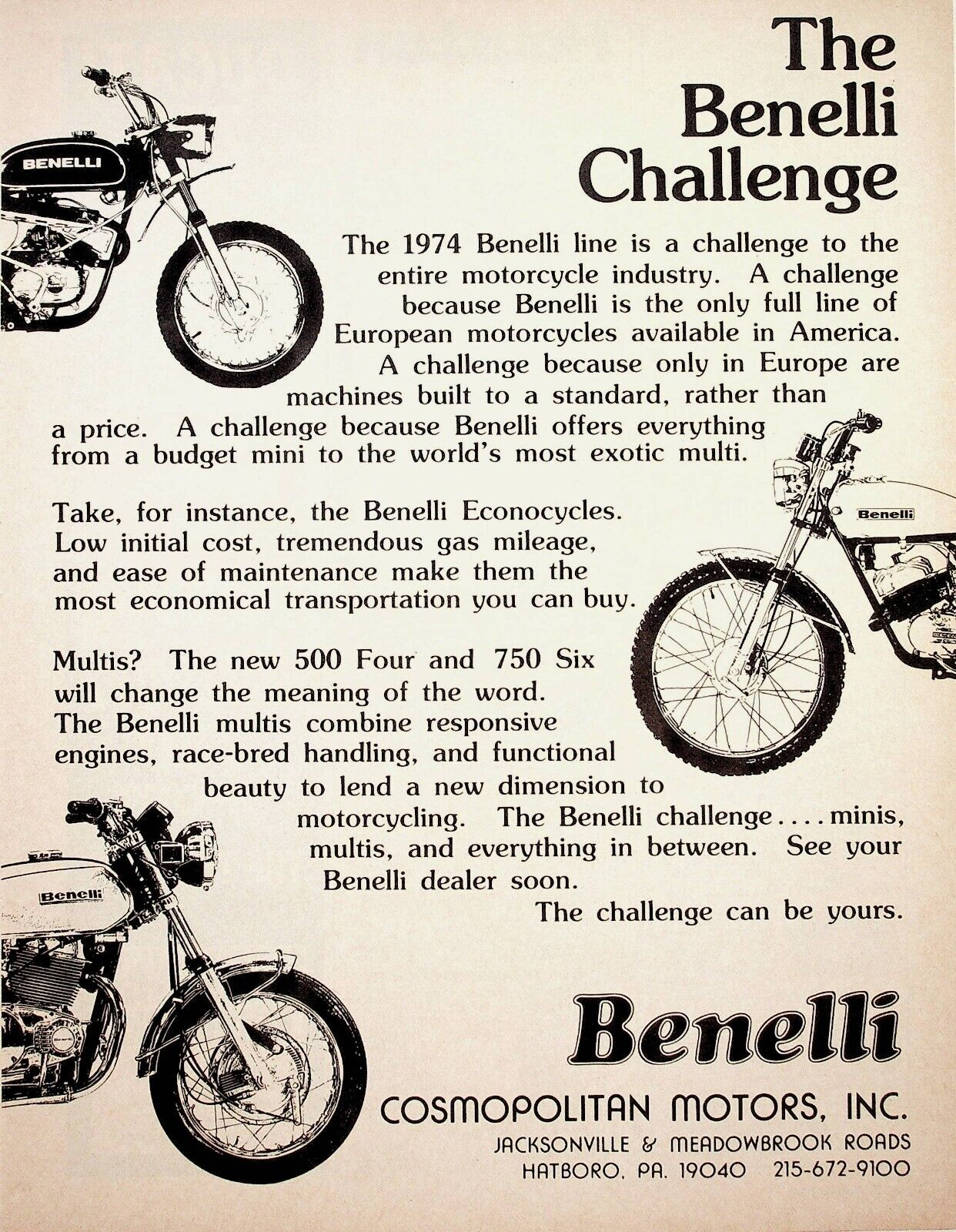 1974 Benelli - Vintage Motorcycle Ad