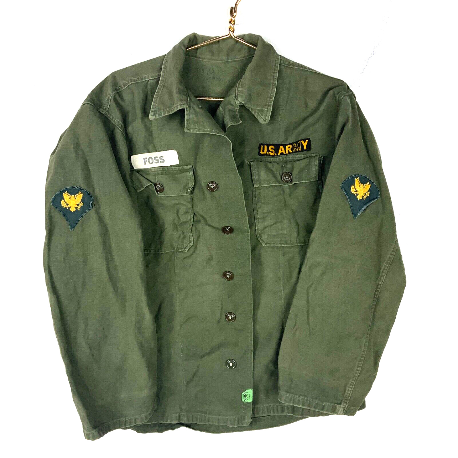 Vintage Military US Army Shirt Size Medium Green Vietnam Era 60s 70s