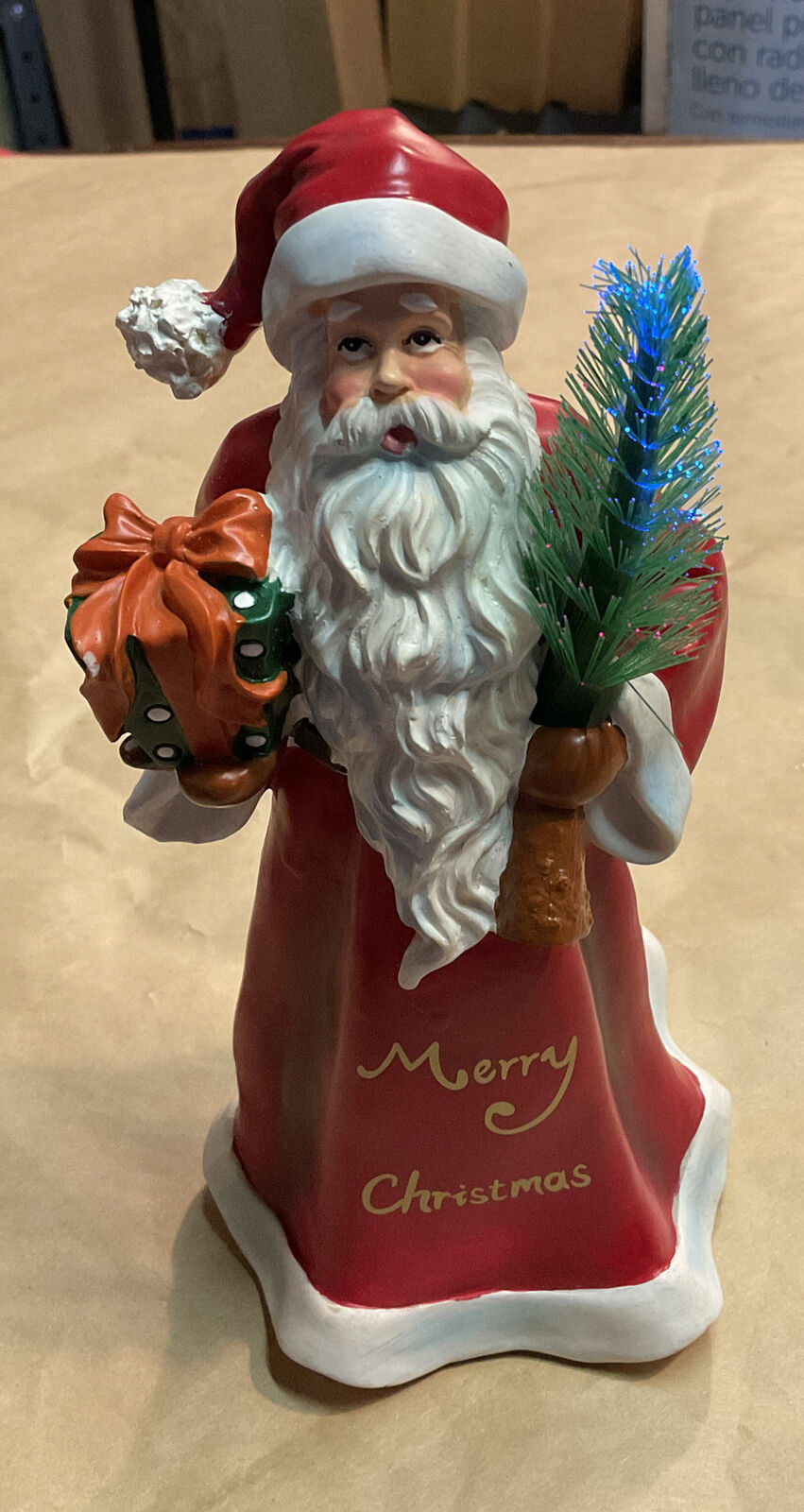 VTG  lighted Christmas - Merry Christmas- Santa holding Tree - 7.5” height