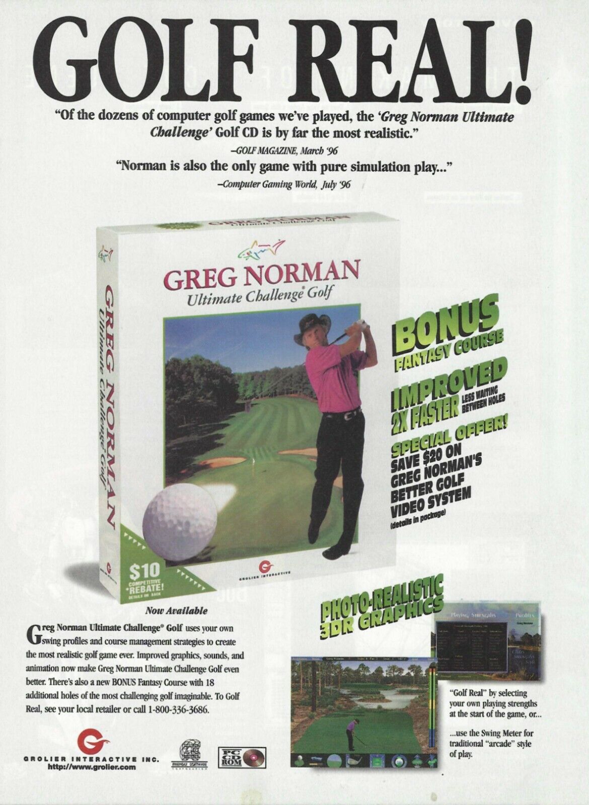 Greg Norman: Ultimate Challenge Golf Print Ad/Poster Art PC Big Box