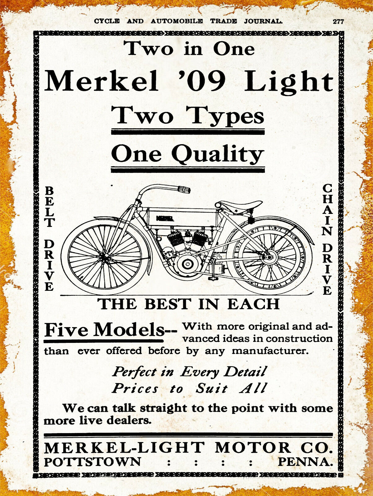 1909 Merkel Light Motor Co.New Metal Sign: Motorcycle, Pottstown, Pennsylvania