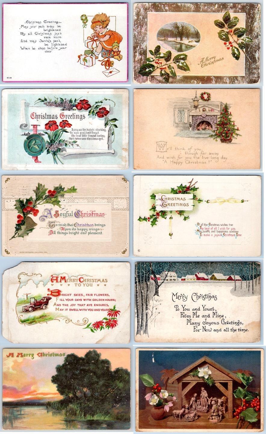 LOT/10 ANTIQUE CHRISTMAS VINTAGE POSTCARDS*EARLY 1900's*CONDITION VARIES #52
