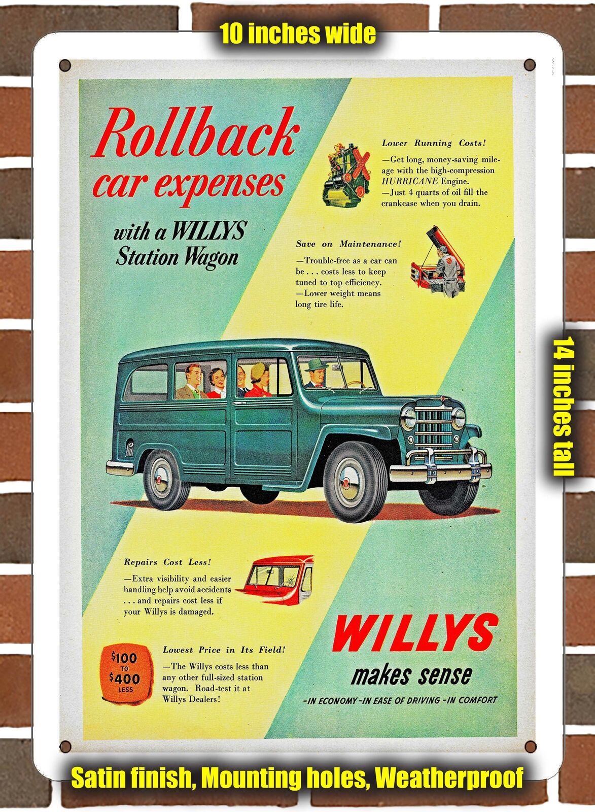 Metal Sign - 1951 Willys Station Wagon- 10x14 inches