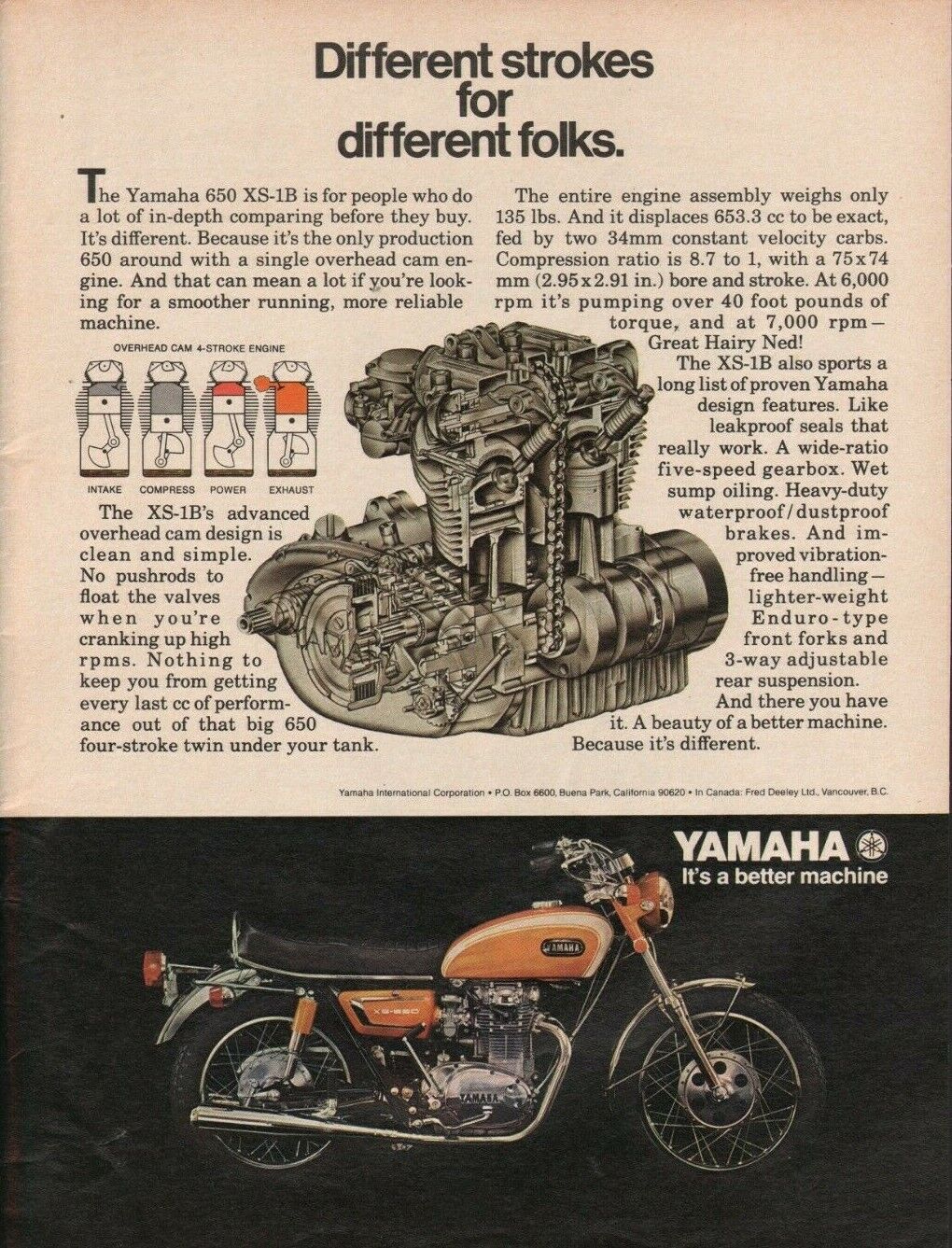 1971 Yamaha 650 XS-1B - Vintage Motorcycle Ad