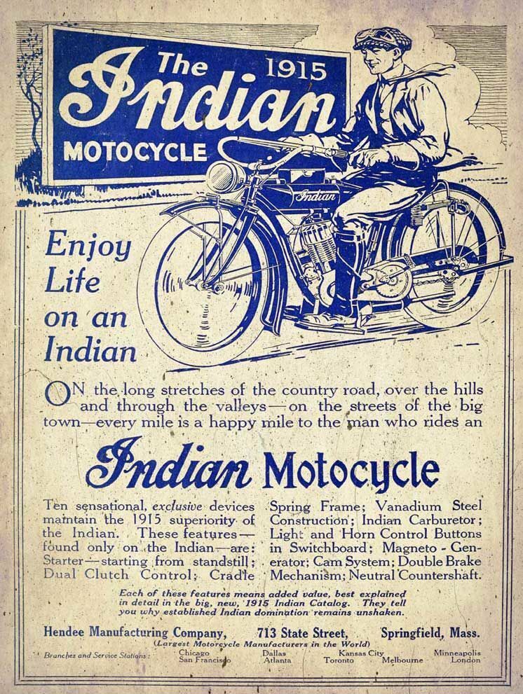1915 INDIAN MOTORCYCLE HENDEE MFG CO HEAVY DUTY USA MADE METAL ADVERTISING SIGN