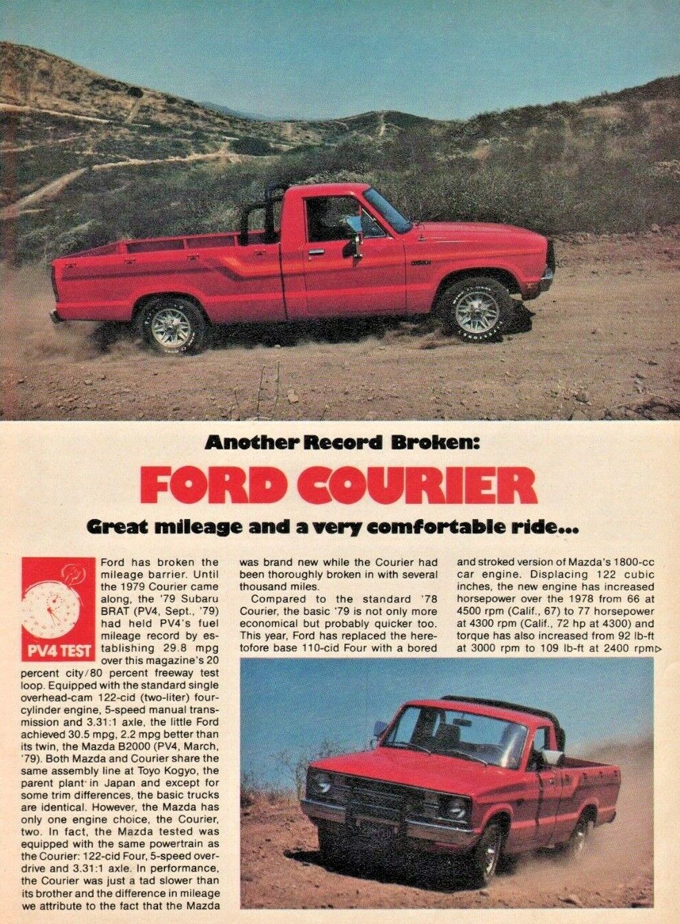 1979 Ford Courier Pickup Truck - 4-Page Vintage Automobile Article