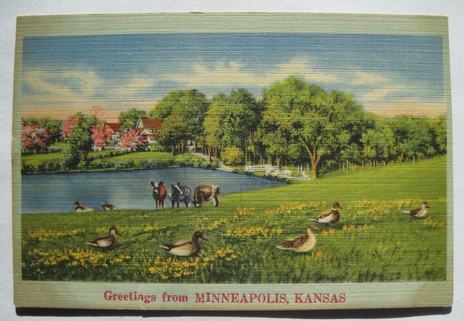 Minneapolis KS Country Scene Old Linen Kansas Greetings Postcard; nr Bennington