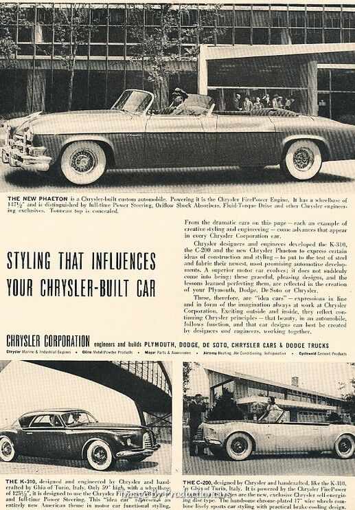 1953 Chrysler K-310 C-200 Phaeton - Original Advertisement Print Art Car Ad J620