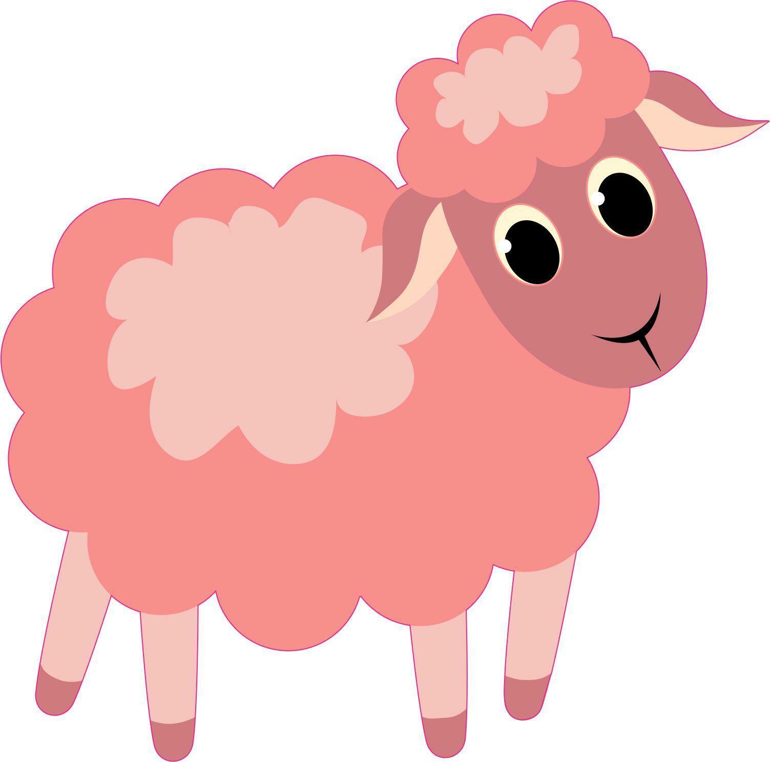 5in x 5in Right Facing Pink Die Cut Sheep Sticker