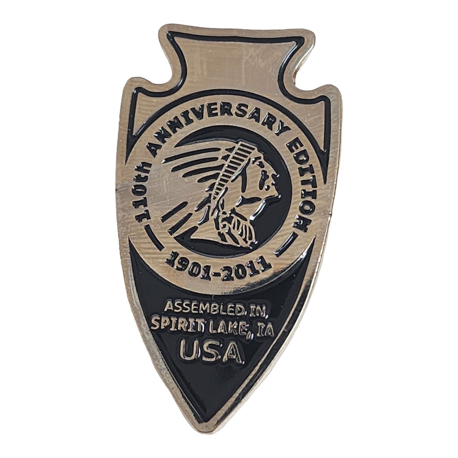 Indian Motorcycle Badge Emblem 1901-2011 110th Anniversary New Chrome Metal Pin