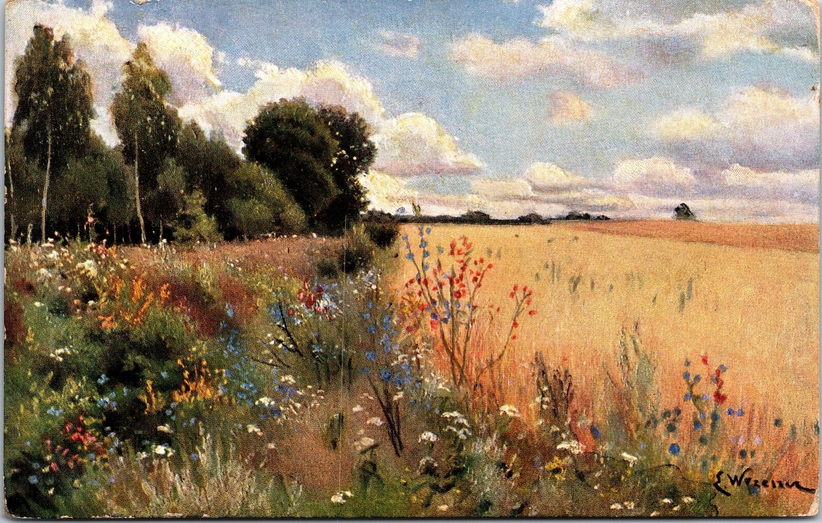 VINTAGE POSTCARD SCENERY OF A RUSSIAN WHEATFIELD PRINTED IN GERMANY c. 1907-1910