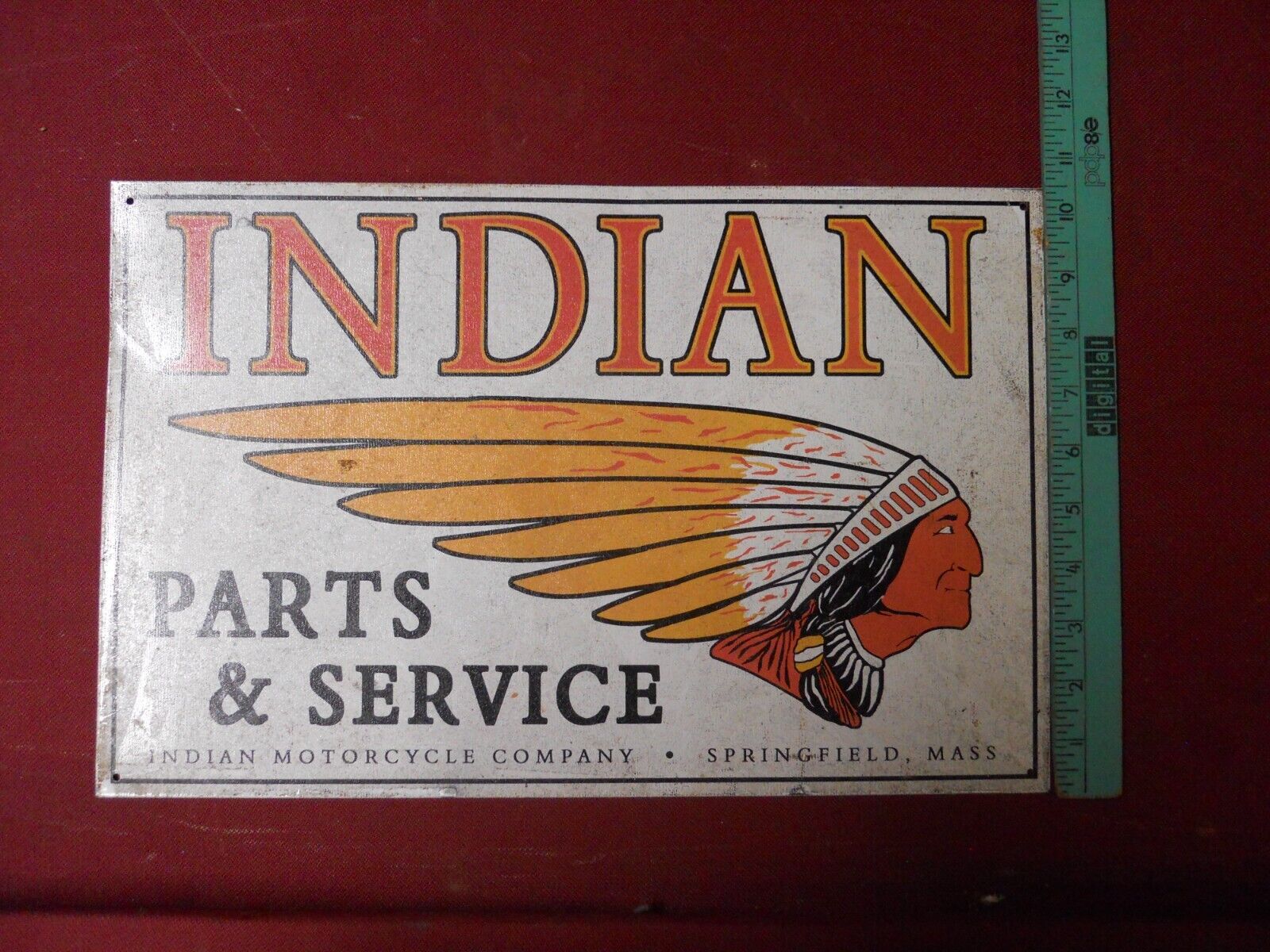 Indian Motorcyles Parts and Service Metal Advertising Sign 16x10.5 inches approx