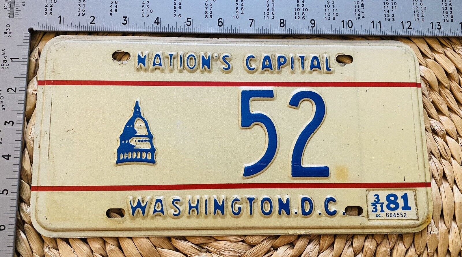 1980 1981 Washington DC District Of Columbia License Plate Low Number 52 Garage