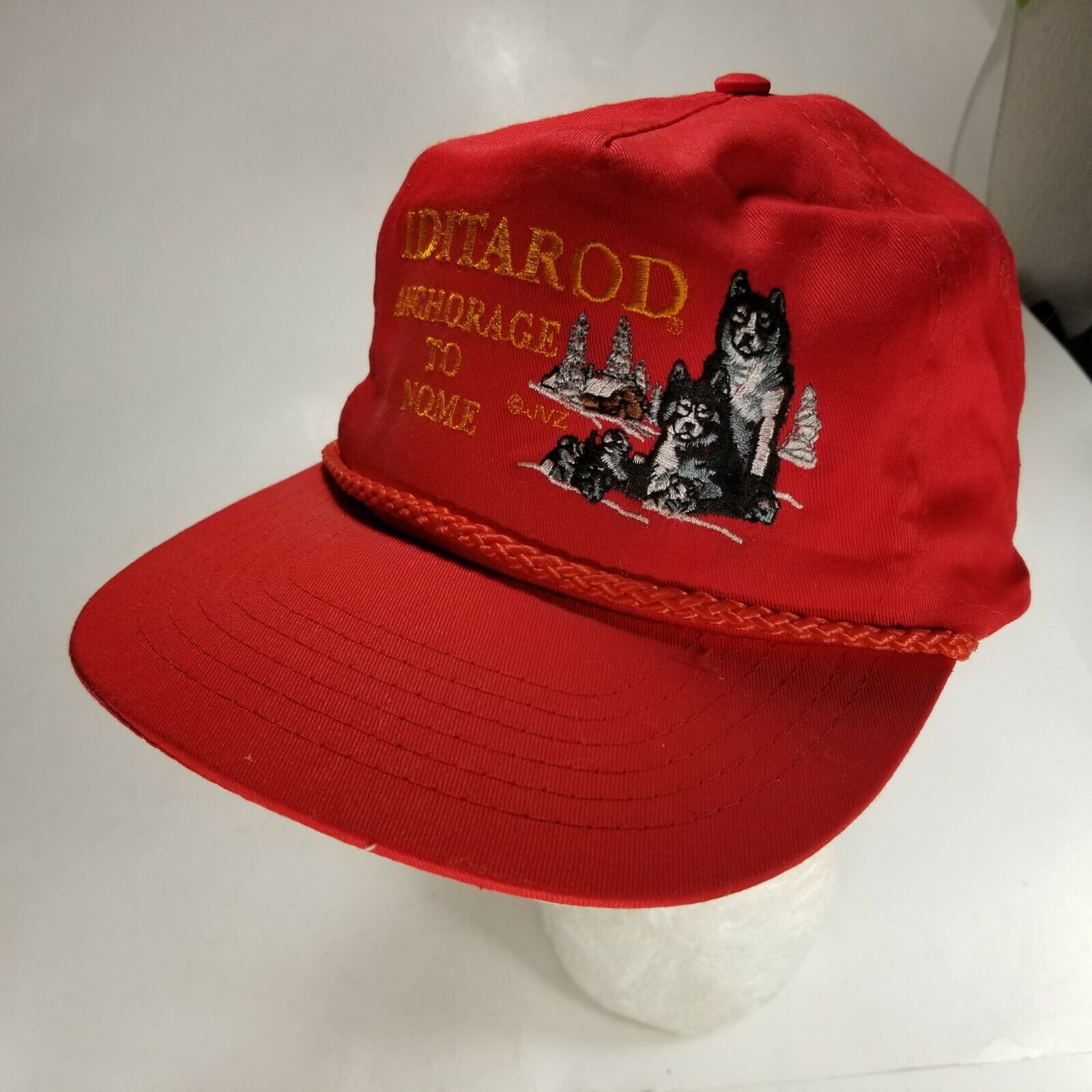 Vintage \'84 Iditarod Anchorage To Nome Red Hat Rope Snapback Cap Trucker Rope
