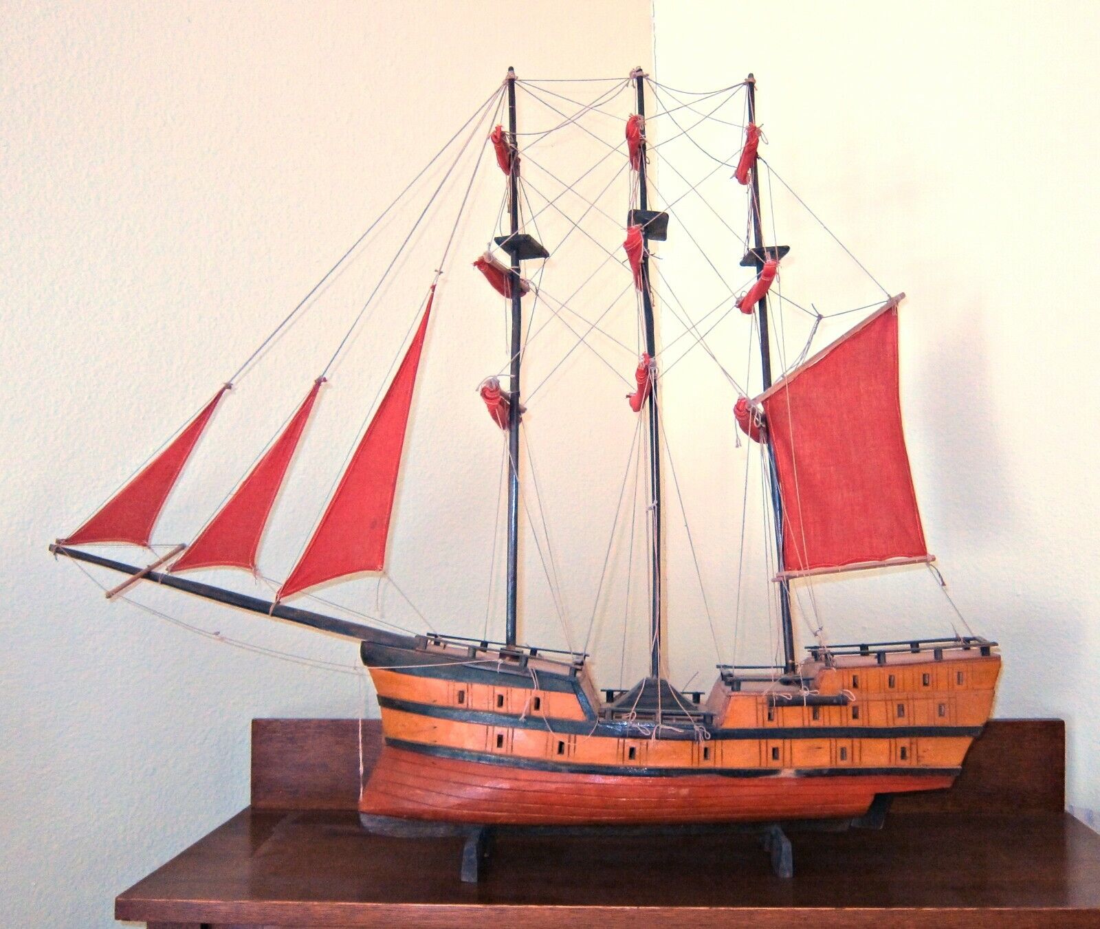 Old Wooden Ship Model - 3 Masted - Large and Detailed - Local Pickup