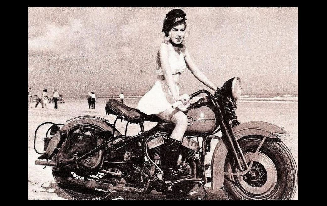Vintage Harley Davidson Motorcycle Girl PHOTO Beach Rider Hardtail Hot Pinup