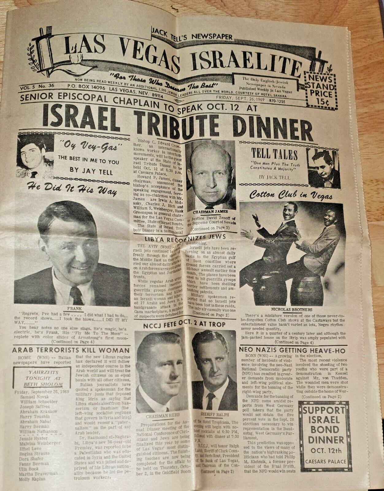 1969 JACK TELL LAS VEGAS ISRAELITE NEWSPAPER RARE