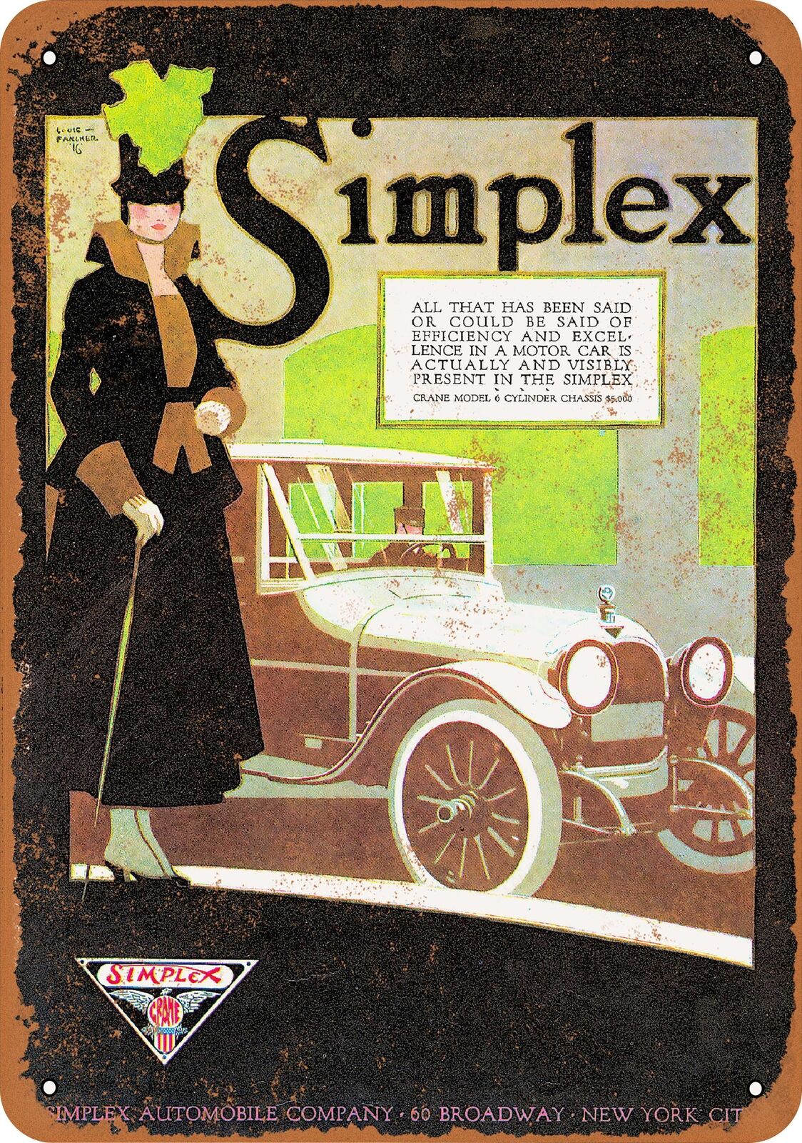 Metal Sign - 1916 Simplex Crane Model Automobile 2 -- Vintage Look